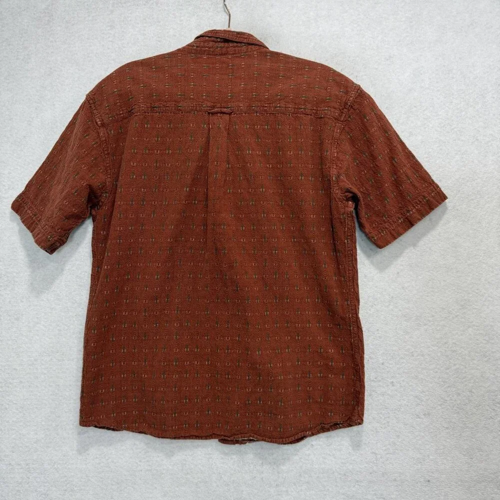 Woolrich Shirt Mens Medium Rust Orange Geometric Short Sleeve Button Up Cotton